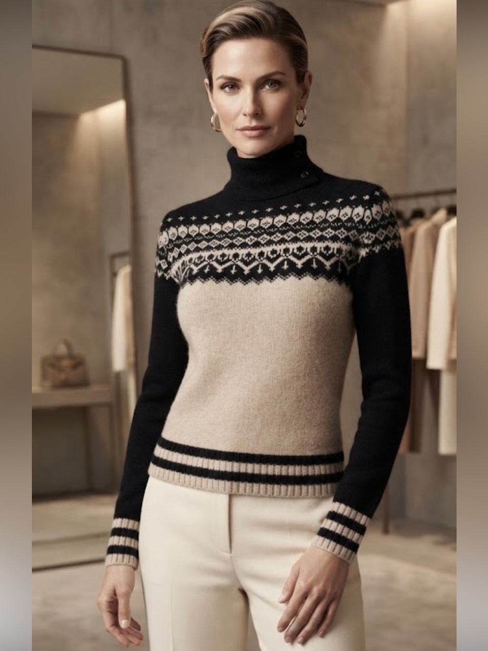 Vintage Erika Fair Isle Turtleneck Sweater Size L